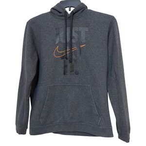 Nike Just Do It Hoodie Mens Medium Charcoal Gray Pullover Orange Swoosh Logo